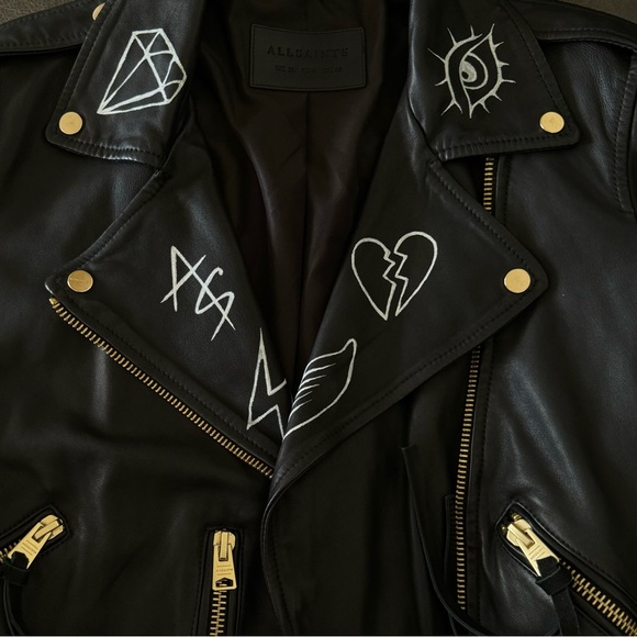 AllSaints Exclusive Pre-Customized Balfern Belted Hem Leather Biker Jacket - Picture 4 of 10